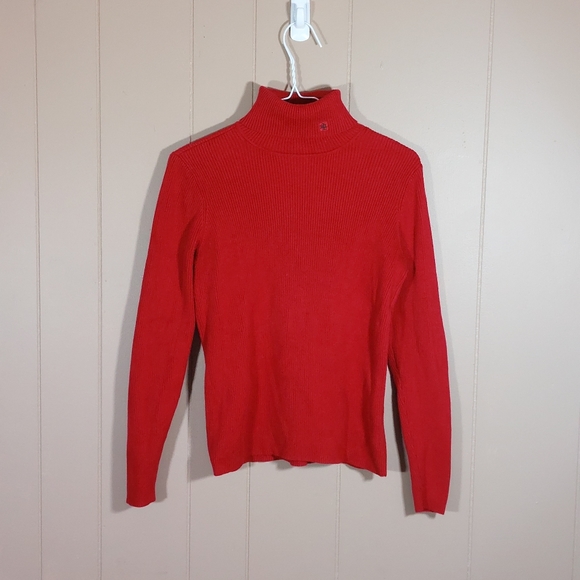 Vintage Lauren Ralph Lauren RLL Logo Red Ribbed Knit Turtle Neck Top Size Small - Picture 1 of 7